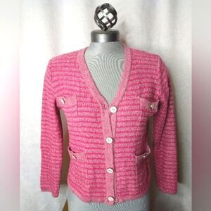 Pink # 5 Buttons Cookie Kudos Knit Women's Sweater Cardigan  Buttons SZ small